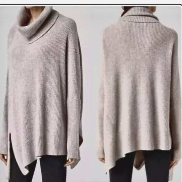 ALLSAINTS Wool Alpaca Oversized Tunic Sweater Gray Cowell Neck Lagenlook - Picture 2 of 8